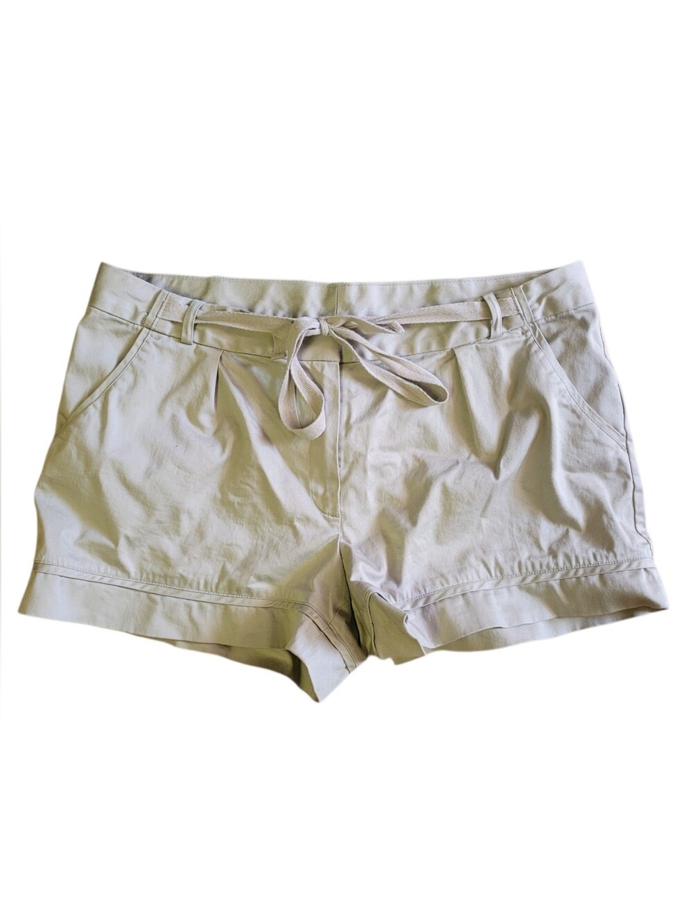 Nicole Miller Women's Khaki Chino Stretch Waist Belt Flattering Shorts Size 12